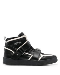 Sneakers alte in pelle nere e bianche di Roberto Cavalli