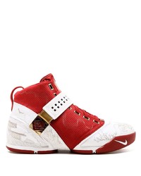 Sneakers alte in pelle rosse e bianche