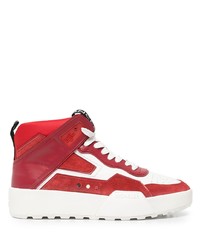 Sneakers alte in pelle rosse e bianche di Moncler