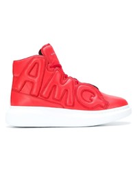 Sneakers alte in pelle rosse di Alexander McQueen