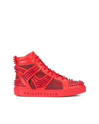 Sneakers alte in pelle rosse di Philipp Plein