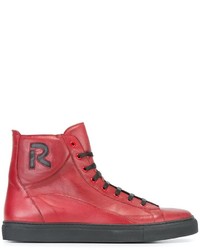 Sneakers alte in pelle rosse di Raf Simons