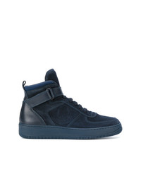 Sneakers alte in pelle scamosciata blu scuro di Moncler
