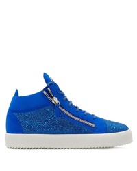Sneakers alte in pelle scamosciata decorate blu di Giuseppe Zanotti