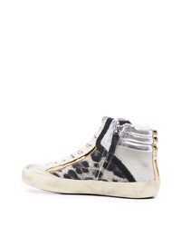 Sneakers alte in pelle scamosciata leopardate argento di Philippe Model Paris