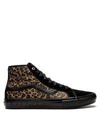 Sneakers alte in pelle scamosciata leopardate nere di Vans