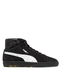 Sneakers alte in pelle scamosciata nere e bianche di Puma