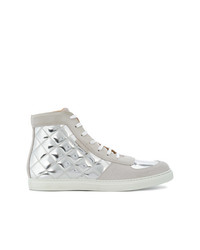 Sneakers alte in pelle scamosciata trapuntate argento di Marc Jacobs