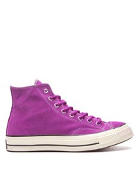 Sneakers alte in pelle scamosciata viola melanzana di Converse