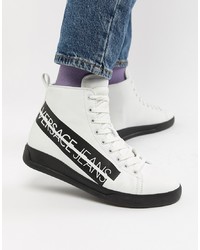 Sneakers alte in pelle stampate bianche e nere