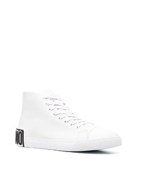 Sneakers alte in pelle stampate bianche e nere di Moschino