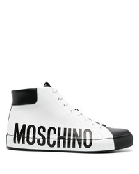 Sneakers alte in pelle stampate bianche e nere di Moschino