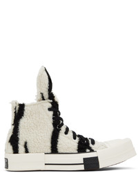 Sneakers alte in pelle stampate bianche e nere di Rick Owens DRKSHDW