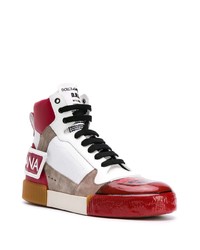 Sneakers alte in pelle stampate bianche e rosse di Dolce & Gabbana