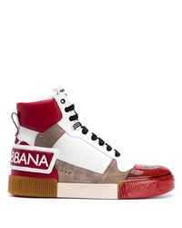 Sneakers alte in pelle stampate bianche e rosse di Dolce & Gabbana