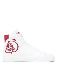 Sneakers alte in pelle stampate bianche e rosse di Philipp Plein