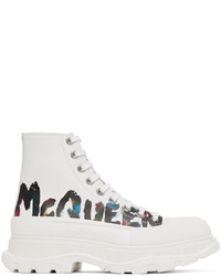 Sneakers alte in pelle stampate bianche di Alexander McQueen