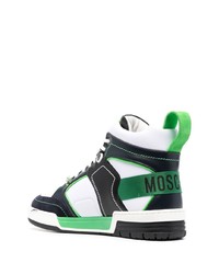 Sneakers alte in pelle stampate bianche di Moschino