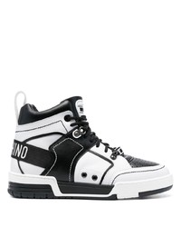 Sneakers alte in pelle stampate bianche di Moschino