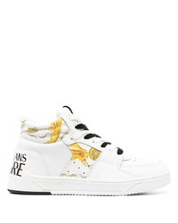 Sneakers alte in pelle stampate bianche di VERSACE JEANS COUTURE