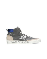 Sneakers alte in pelle stampate grigio scuro di Philipp Plein