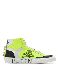 Sneakers alte in pelle stampate lime