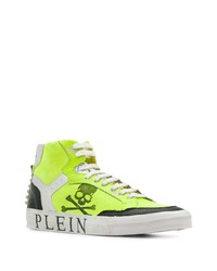 Sneakers alte in pelle stampate lime di Philipp Plein