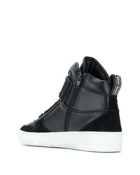 Sneakers alte in pelle stampate nere e bianche di Roberto Cavalli