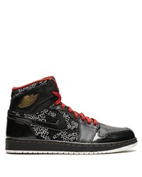 Sneakers alte in pelle stampate nere e bianche di Jordan