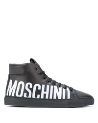 Sneakers alte in pelle stampate nere e bianche di Moschino