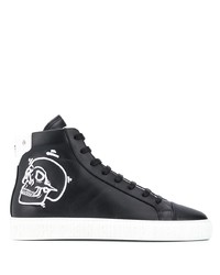 Sneakers alte in pelle stampate nere e bianche di Philipp Plein