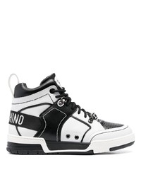 Sneakers alte in pelle stampate nere di Moschino
