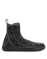 Sneakers alte in pelle stampate nere di Moschino