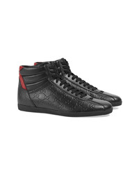 Sneakers alte in pelle stampate nere di Gucci