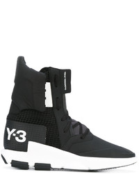 Sneakers alte in pelle stampate nere di Y-3