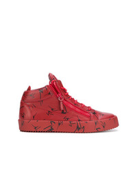 Sneakers alte in pelle stampate rosse di Giuseppe Zanotti Design