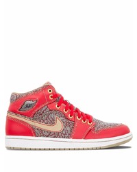 Sneakers alte in pelle stampate rosse di Jordan