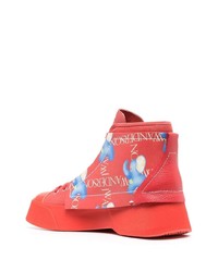 Sneakers alte in pelle stampate rosse di JW Anderson