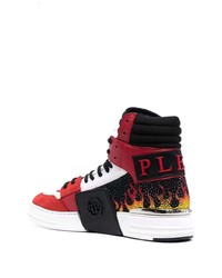 Sneakers alte in pelle stampate rosse di Philipp Plein