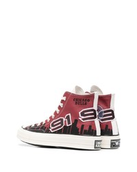 Sneakers alte in pelle stampate rosse di Converse