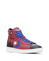 Sneakers alte in pelle stampate rosse di Converse