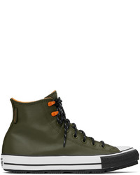 Sneakers alte in pelle verde oliva di Converse