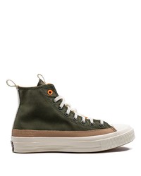 Sneakers alte in pelle verde oliva di Converse