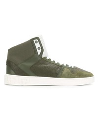 Sneakers alte in pelle verde oliva di Versace