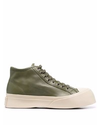 Sneakers alte in pelle verde oliva di Marni