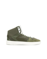 Sneakers alte in pelle verde oliva di Versace