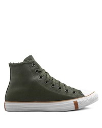 Sneakers alte in pelle verde scuro di Converse