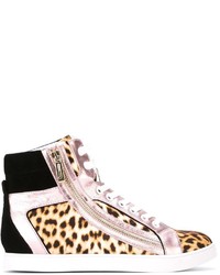 Sneakers alte leopardate marrone chiaro di Just Cavalli