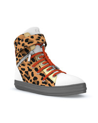 Sneakers alte leopardate marrone chiaro di Swear