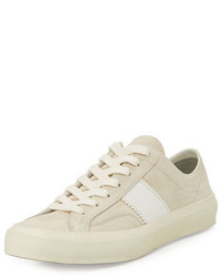 Sneakers basse a righe orizzontali beige
